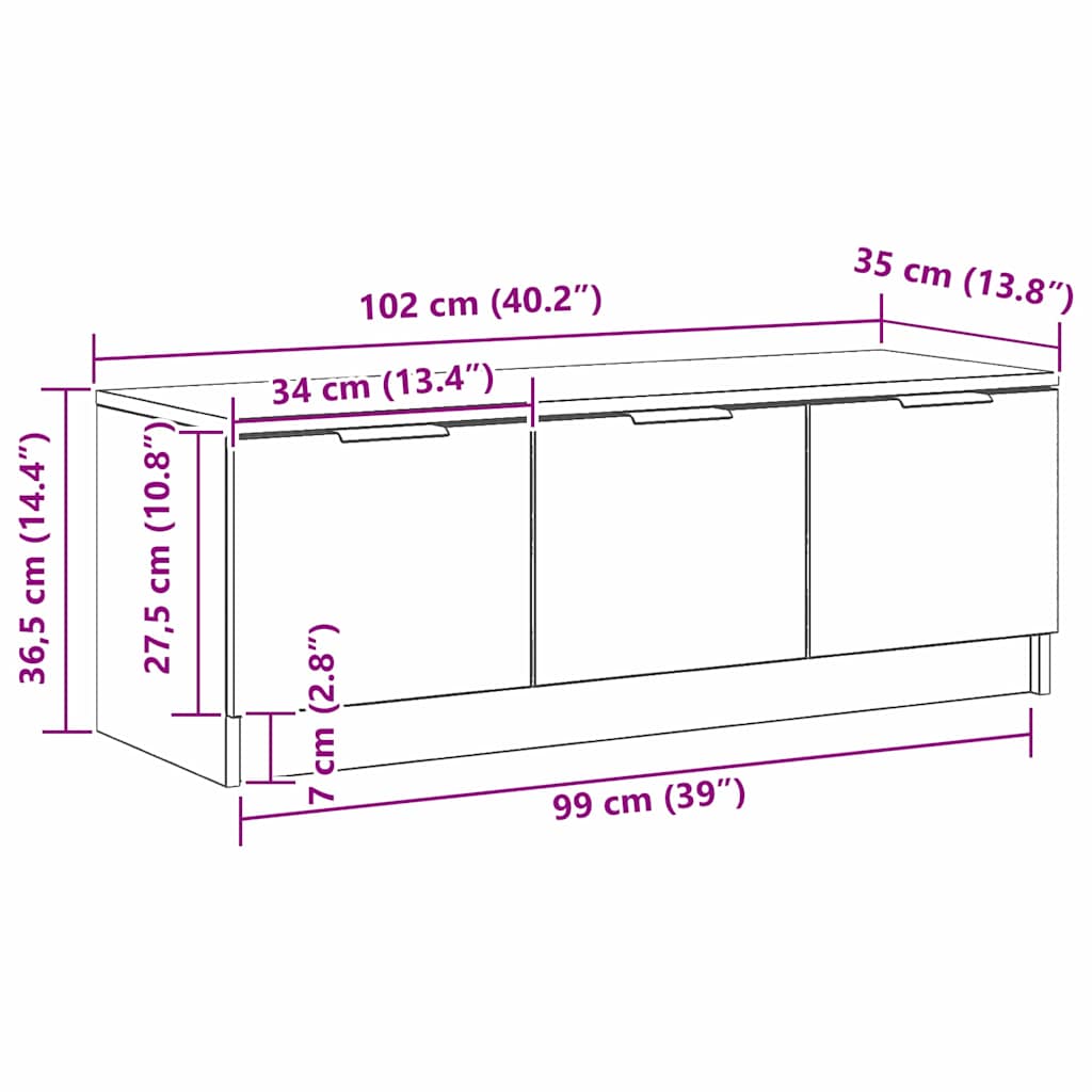 TV ormar Crni hrast 102 x 35 x 36,5 cm Konstruirano drvo