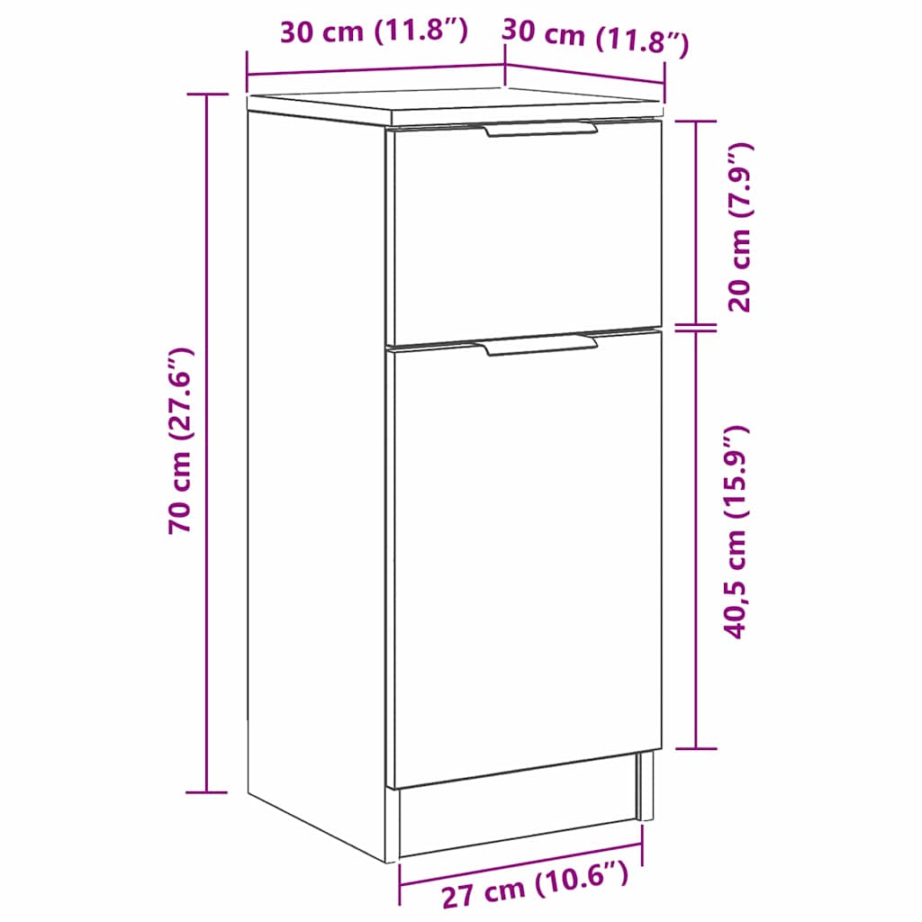 Kreveta 2 pcs Crni hrast 30 x 30 x 70 cm Konstruirano drvo