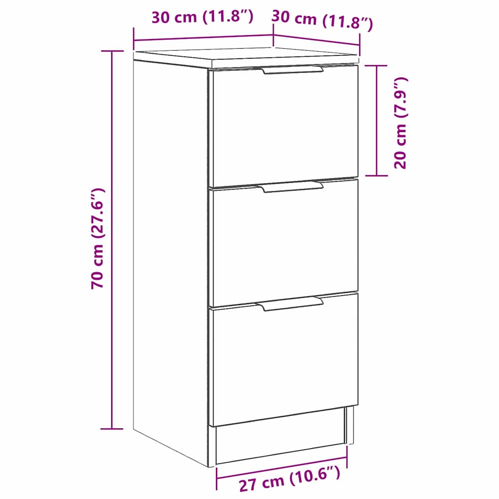 Kreveta 2 pcs Crni hrast 30 x 30 x 70 cm Konstruirano drvo