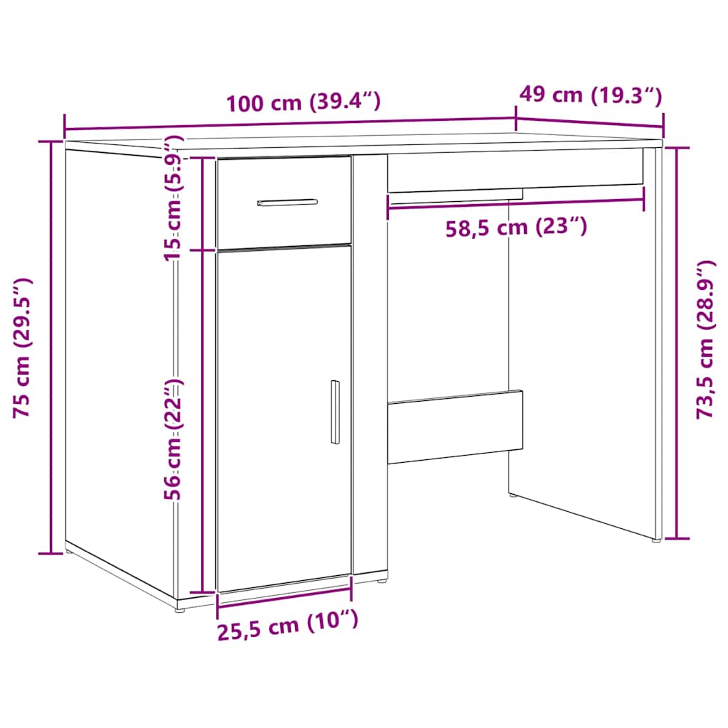 Stol s ladicama Crni hrast 100 x 49 x 74 cm Konstruirano drvo