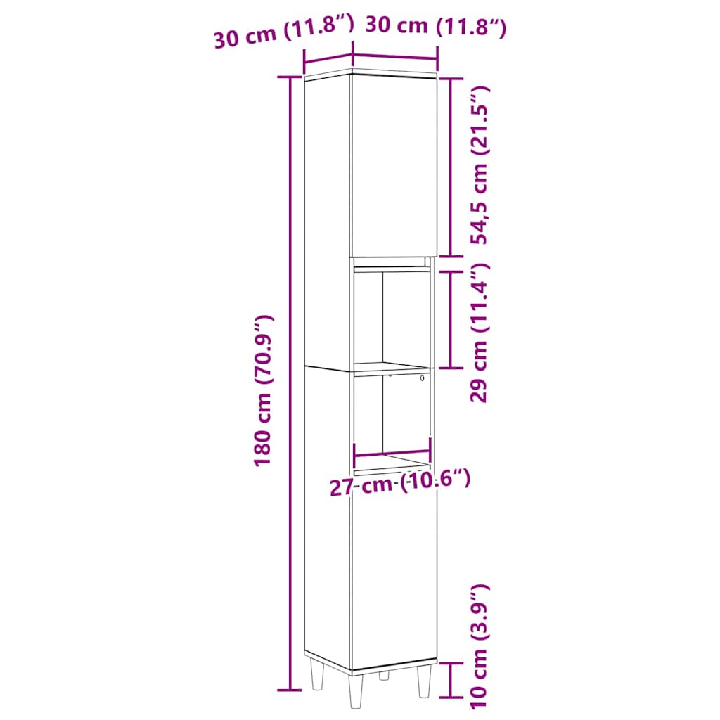 Kupaonski ormar Crni hrast 30 x 30 x 190 cm Konstruirano drvo