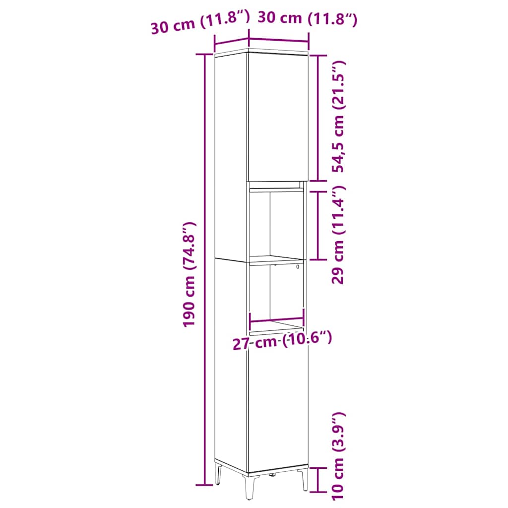 Kupaonski ormar Crni hrast 30 x 30 x 190 cm Konstruirano drvo