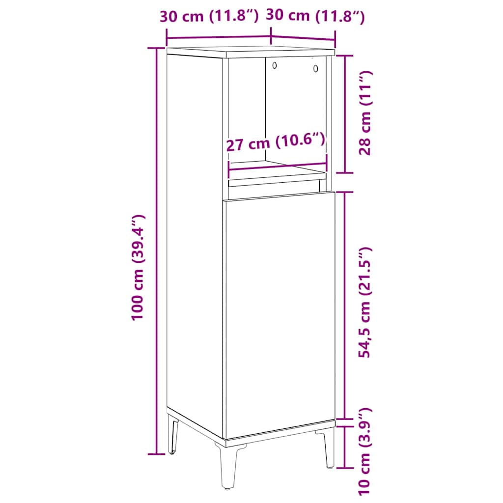 Kupaonski ormar Crni hrast 30 x 30 x 100 cm Konstruirano drvo
