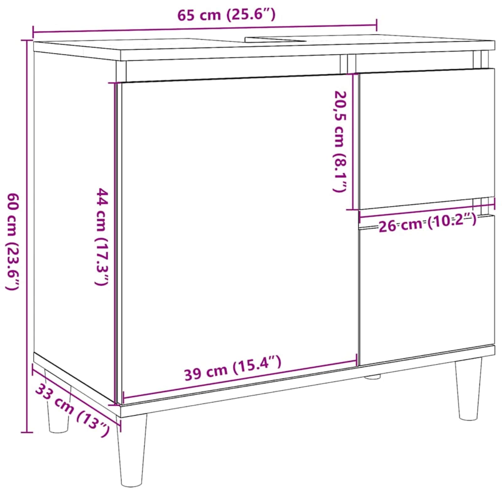 Kupaonski ormar Crni hrast 65 x 33 x 60 cm Konstruirano drvo