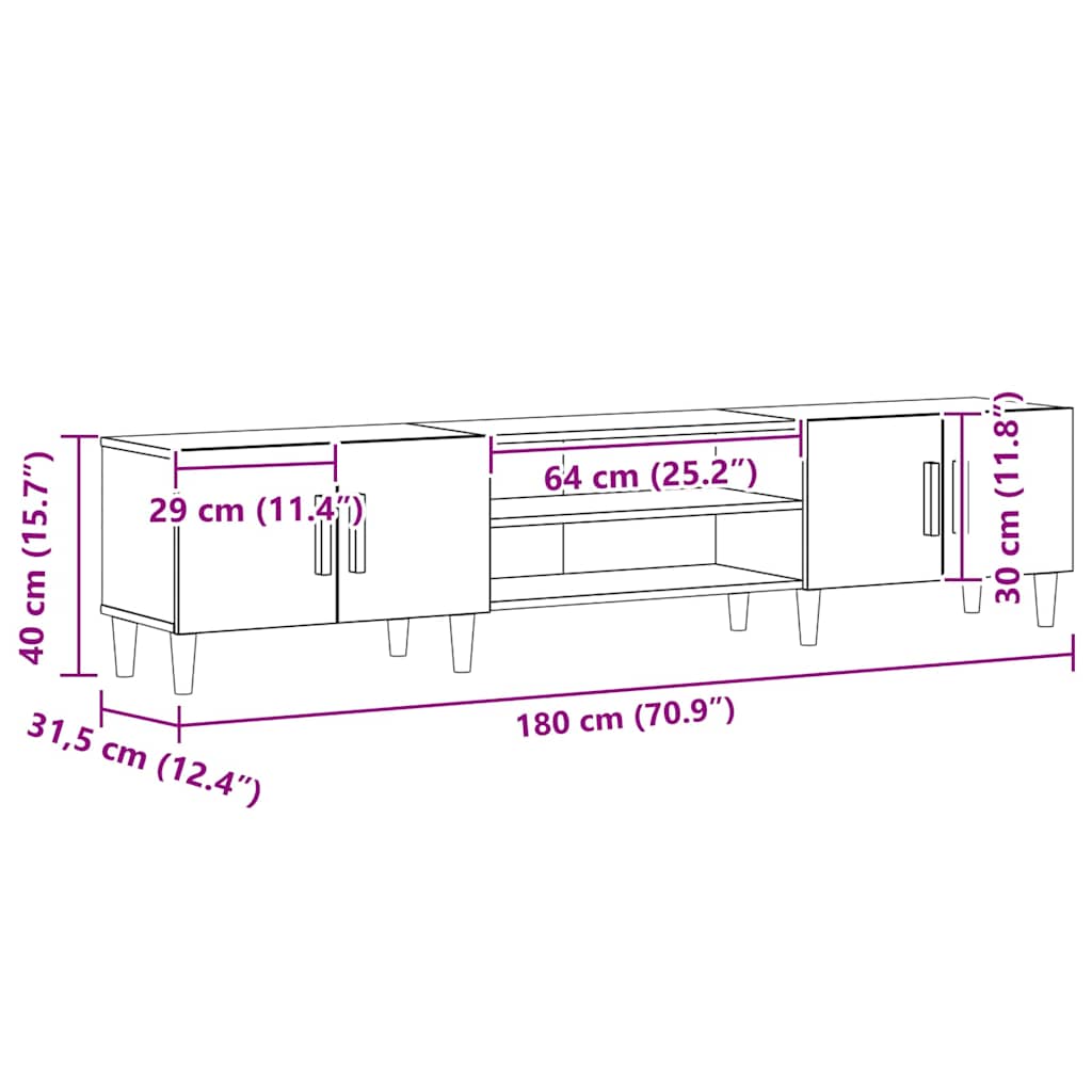 TV ormar Crni hrast 180 x 31,5 x 40 cm Konstruirano drvo