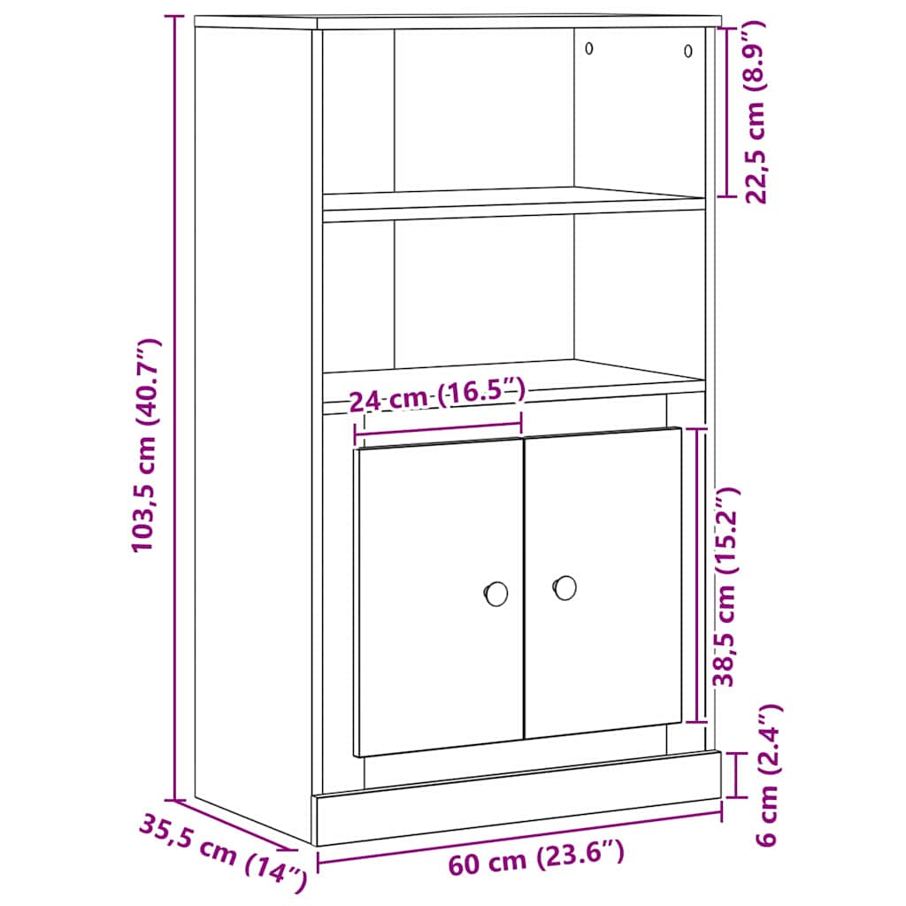 Visoki bife Crni hrast 60 x 35.5 x 103.5 cm Konstruirano drvo