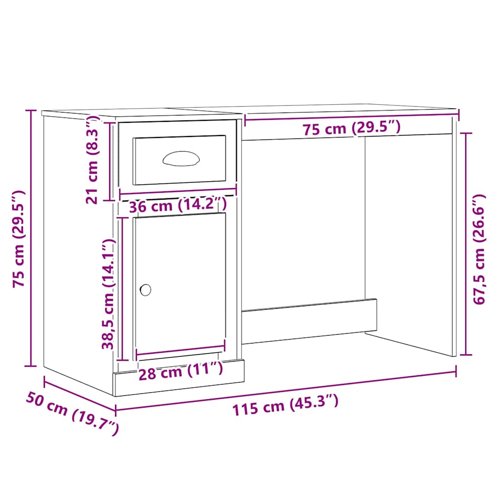 Stol s ladicama Staro drvo 50 x 115 x 75 cm Konstruirano drvo