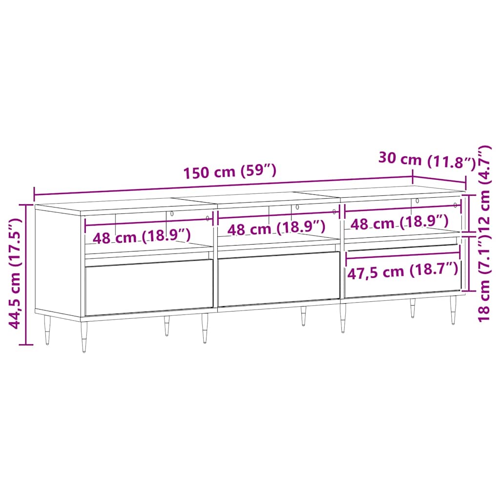 TV ormar Crni hrast 150 x 30 x 44,5 cm Konstruirano drvo