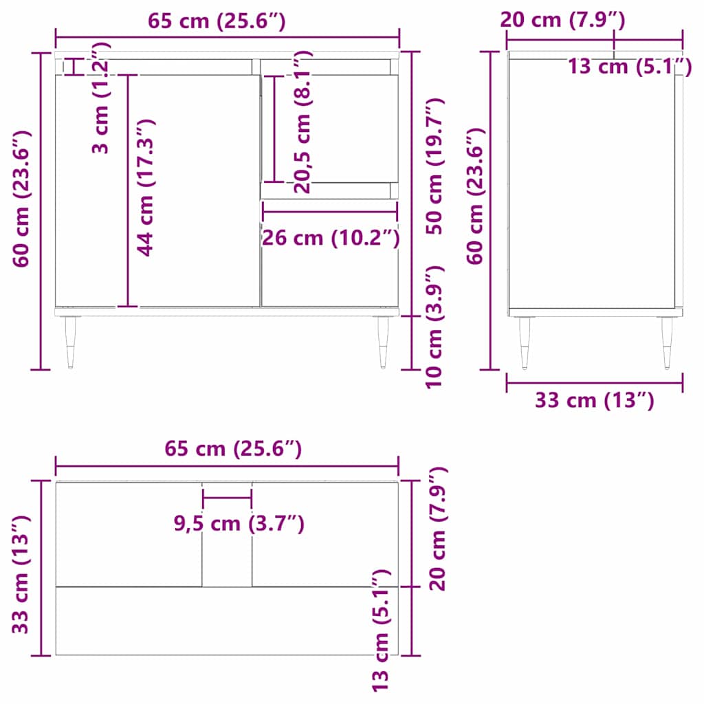 Kupaonski ormar Crni hrast 65 x 33 x 60 cm Konstruirano drvo