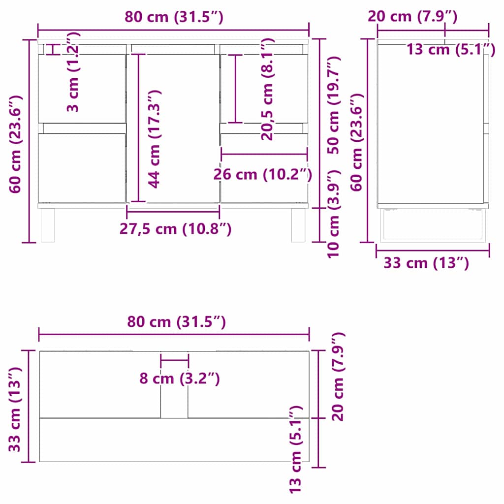Kupaonski ormar Crni hrast 80 x 33 x 60 cm Konstruirano drvo
