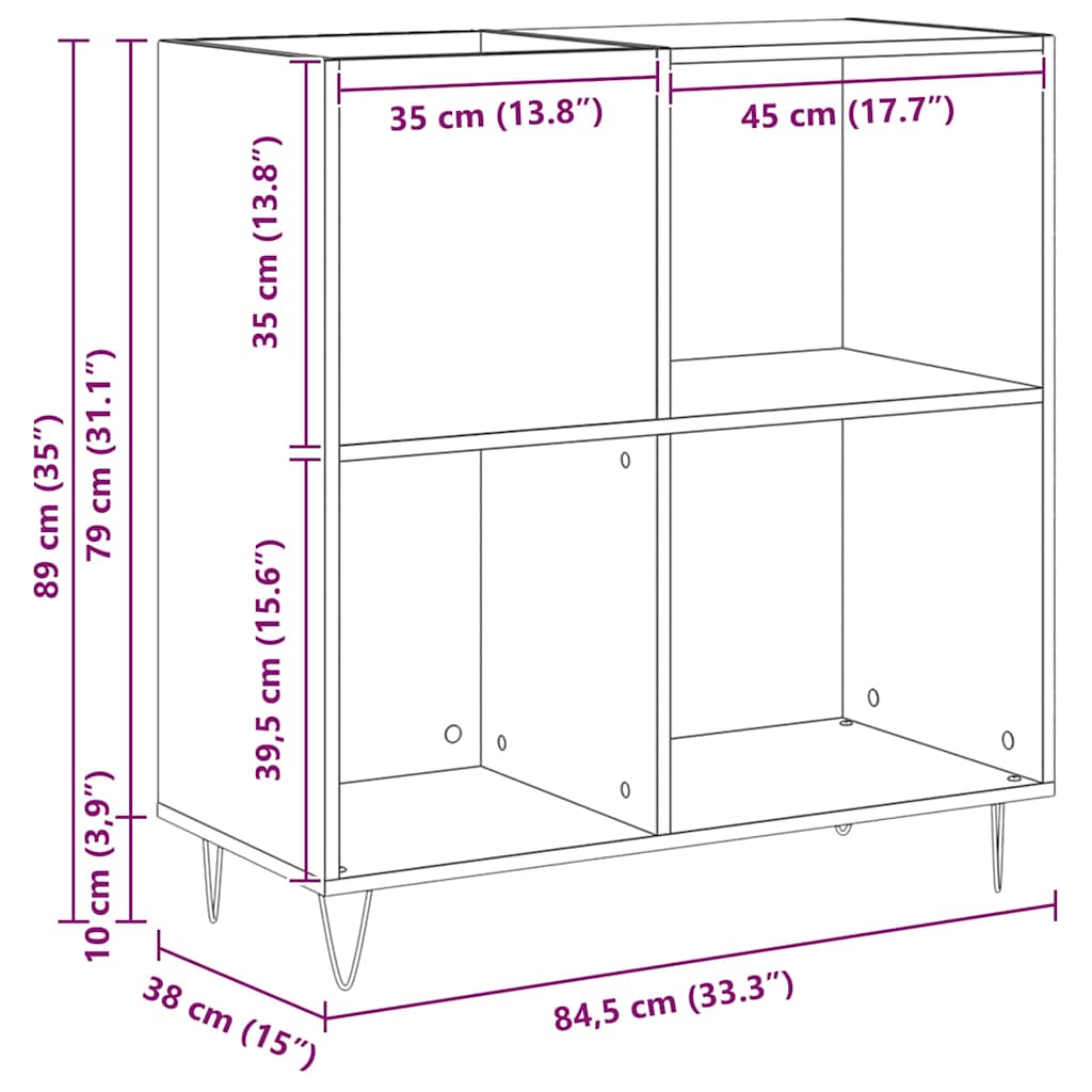 Ormar za ploče Crni hrast 85 x 38 x 89 cm Konstruirano drvo