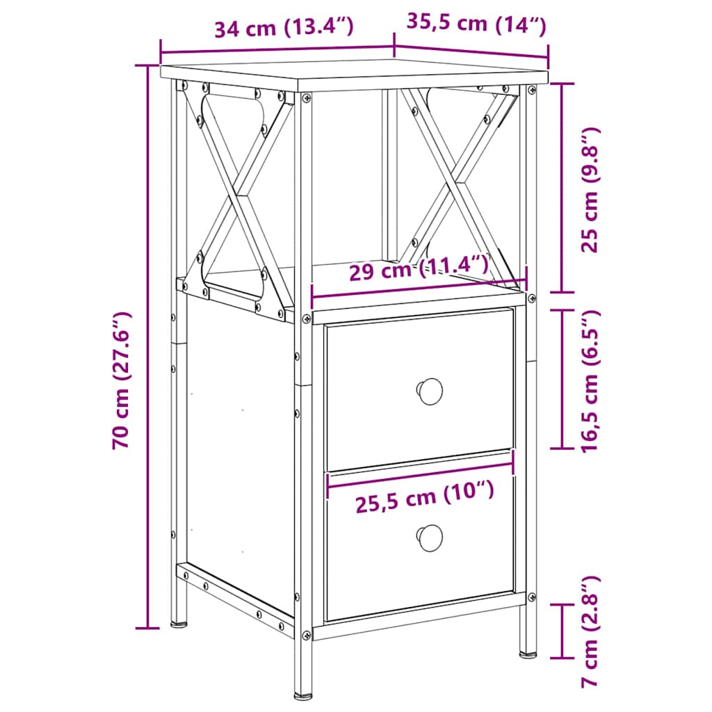 Noćni ormar s ladicama 2 pcs Crni hrast 34 x 35,5 x 70 cm