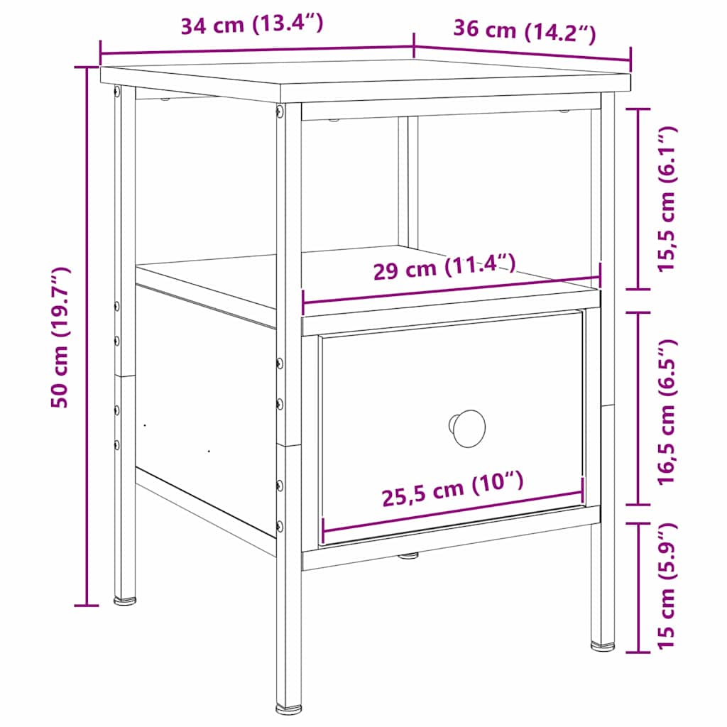 Noćni ormar 2 pcs Crni hrast 34 x 36 x 50 cm Konstruirano drvo