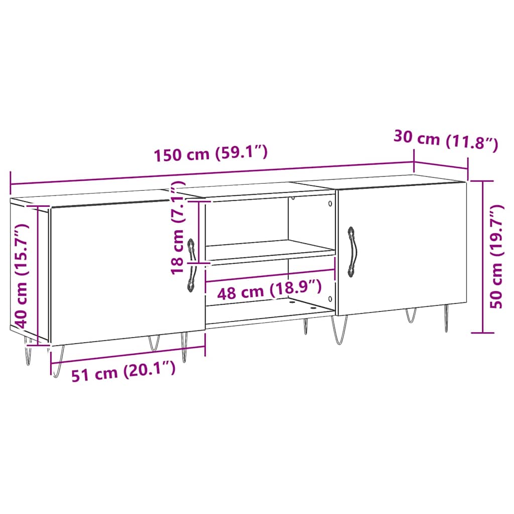 Set TV komoda Crni hrast 150 x 30 x 50 cm Konstruirano drvo