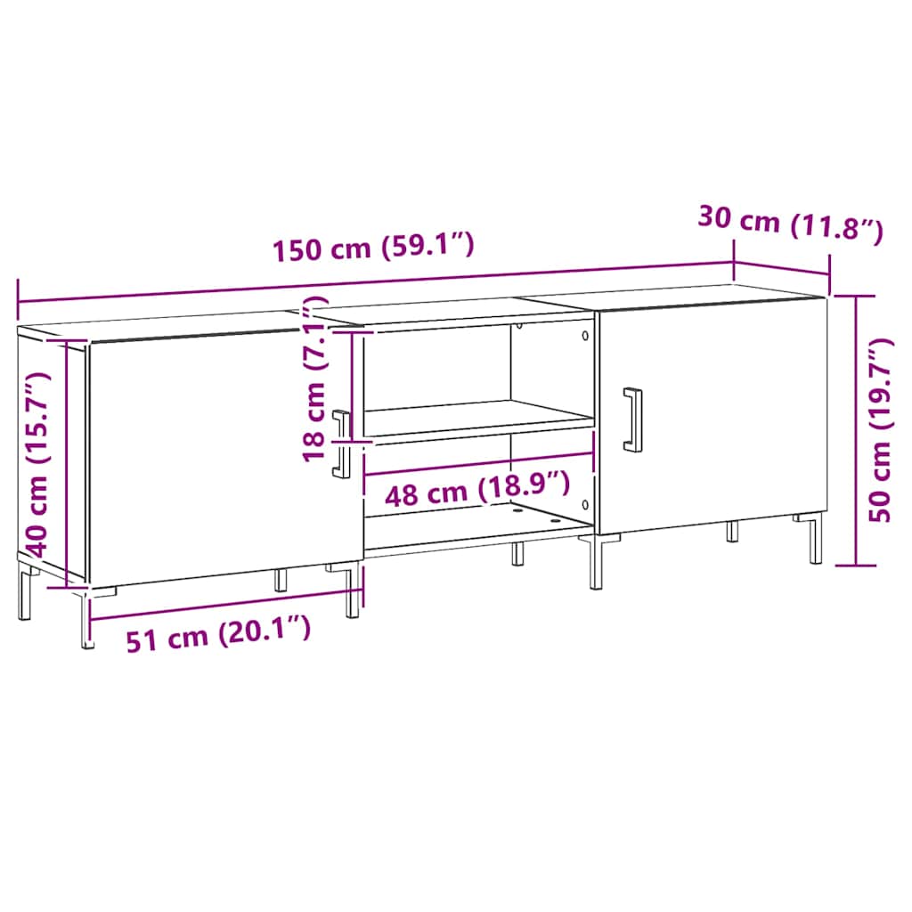 Set TV komoda Crni hrast 150 x 30 x 50 cm Konstruirano drvo