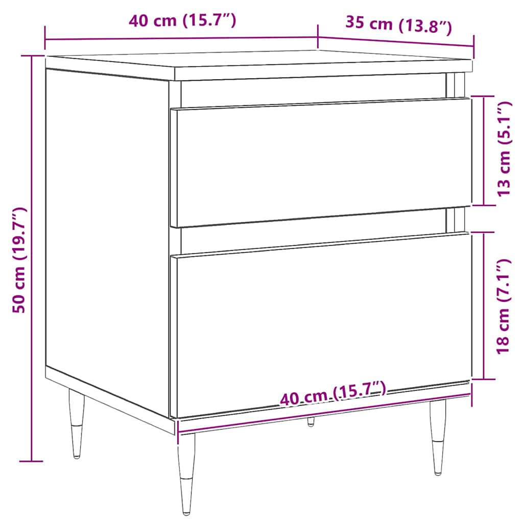 Noćni ormar 2 pcs Crni hrast 40 x 35 x 50 cm Konstruirano drvo