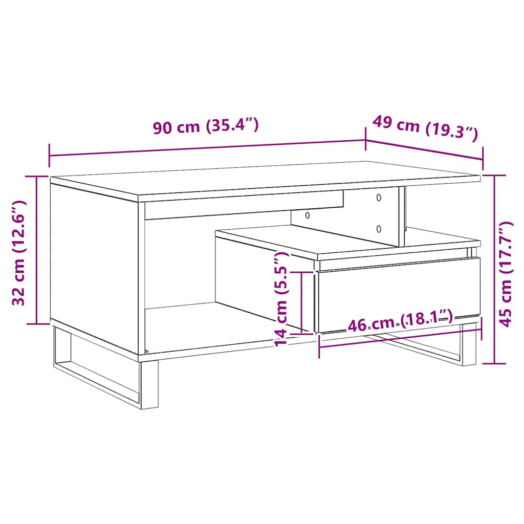 Kava Stol Crni hrast 90 x 49 x 45 cm Konstruirano drvo