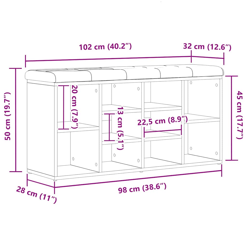 Klupa za cipele Crni hrast 102 x 32 x 50 cm Konstruirano drvo