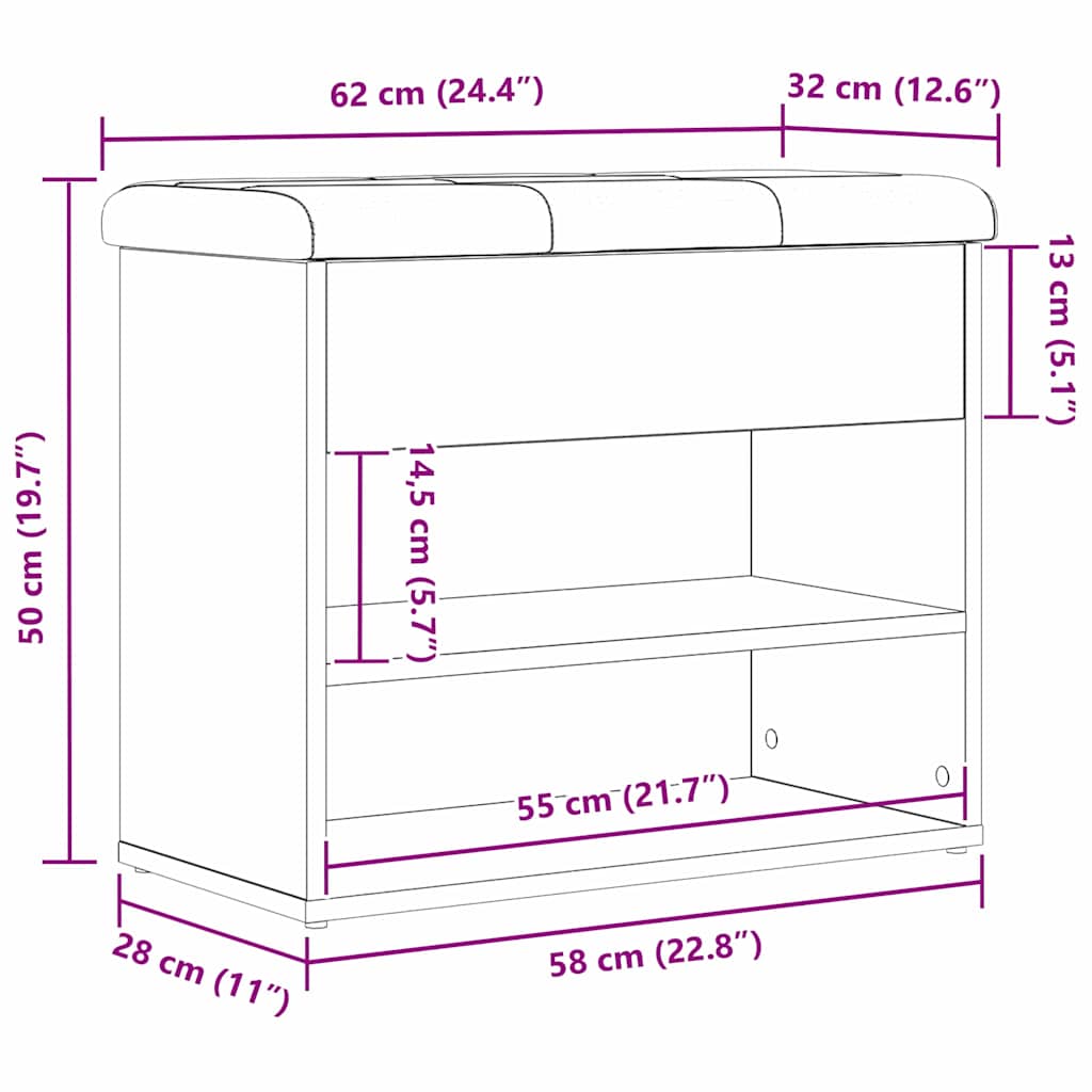 Klupa za pohranu Crni hrast 62 x 32 x 50 cm Konstruirano drvo