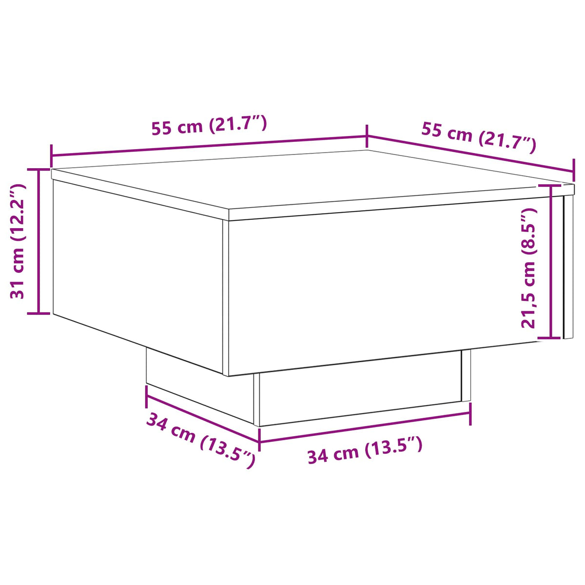 Kava Stol Crni hrast 55 x 55 x 31 cm Konstruirano drvo