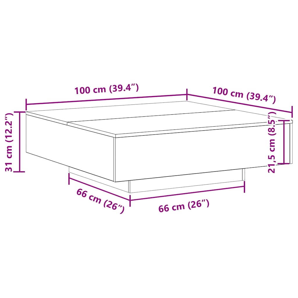Kava Stol Staro drvo 100 x 100 x 31 cm Konstruirano drvo