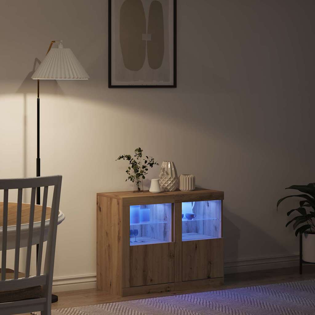 LED komoda S LED lampica 2 pcs Umjetnički hrast 41 x 37 x 67 cm
