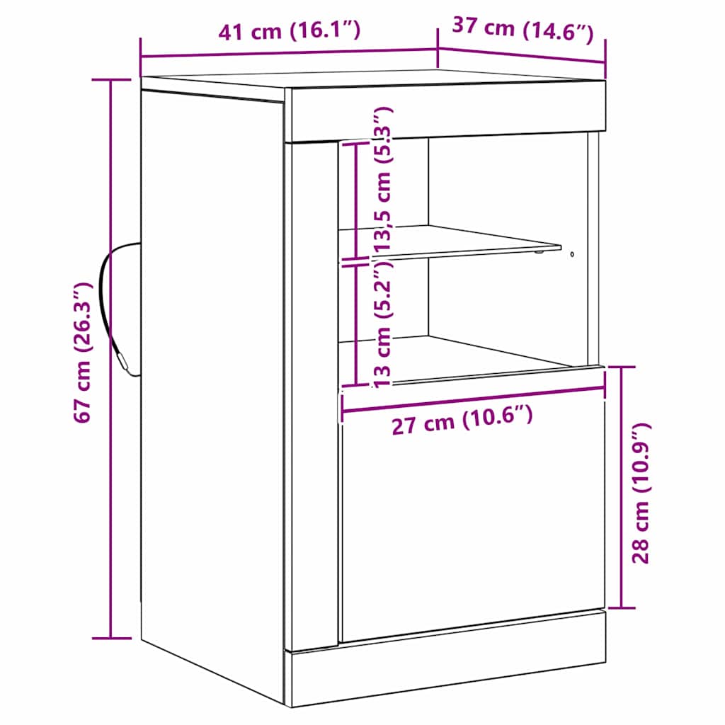 LED komoda Crni hrast 41 x 37 x 67 cm Konstruirano drvo