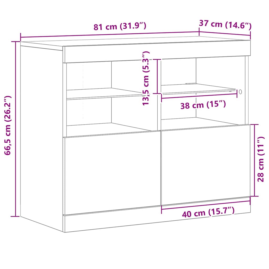 LED komoda Smeđa 81 x 37 x 66,5 cm Konstruirano drvo