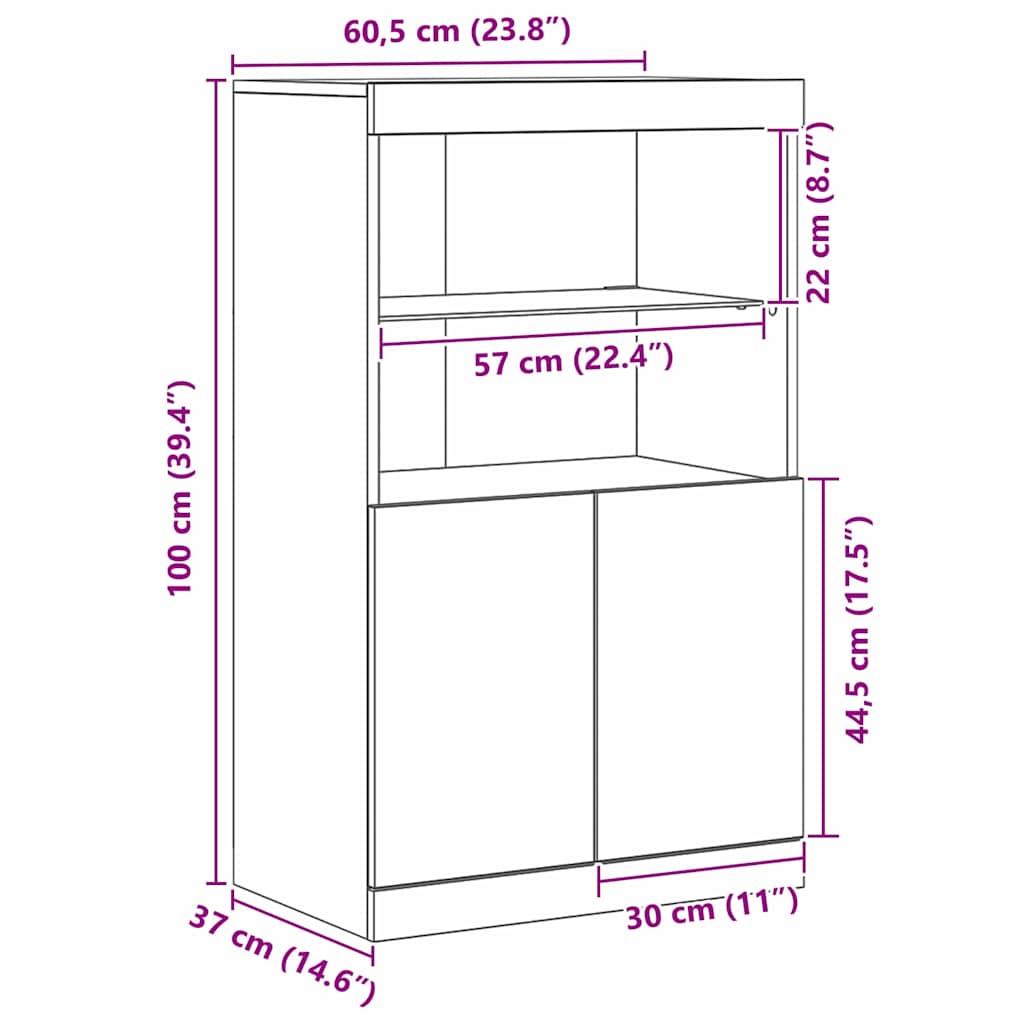 LED komoda Crna 60 x 37 x 100 cm Konstruirano drvo