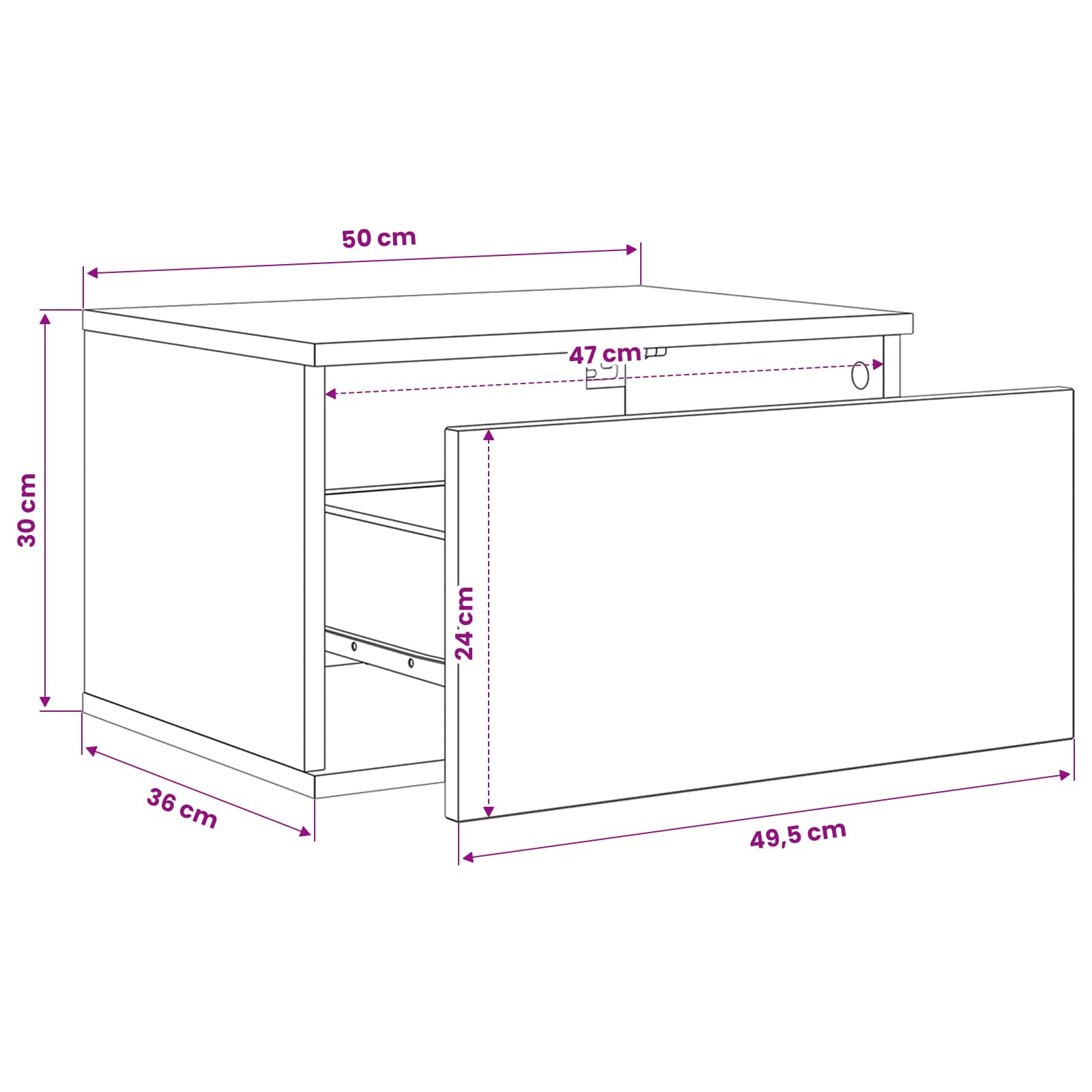 Wall-mounted noćni ormarić Crni hrast 50 x 36 x 30 cm