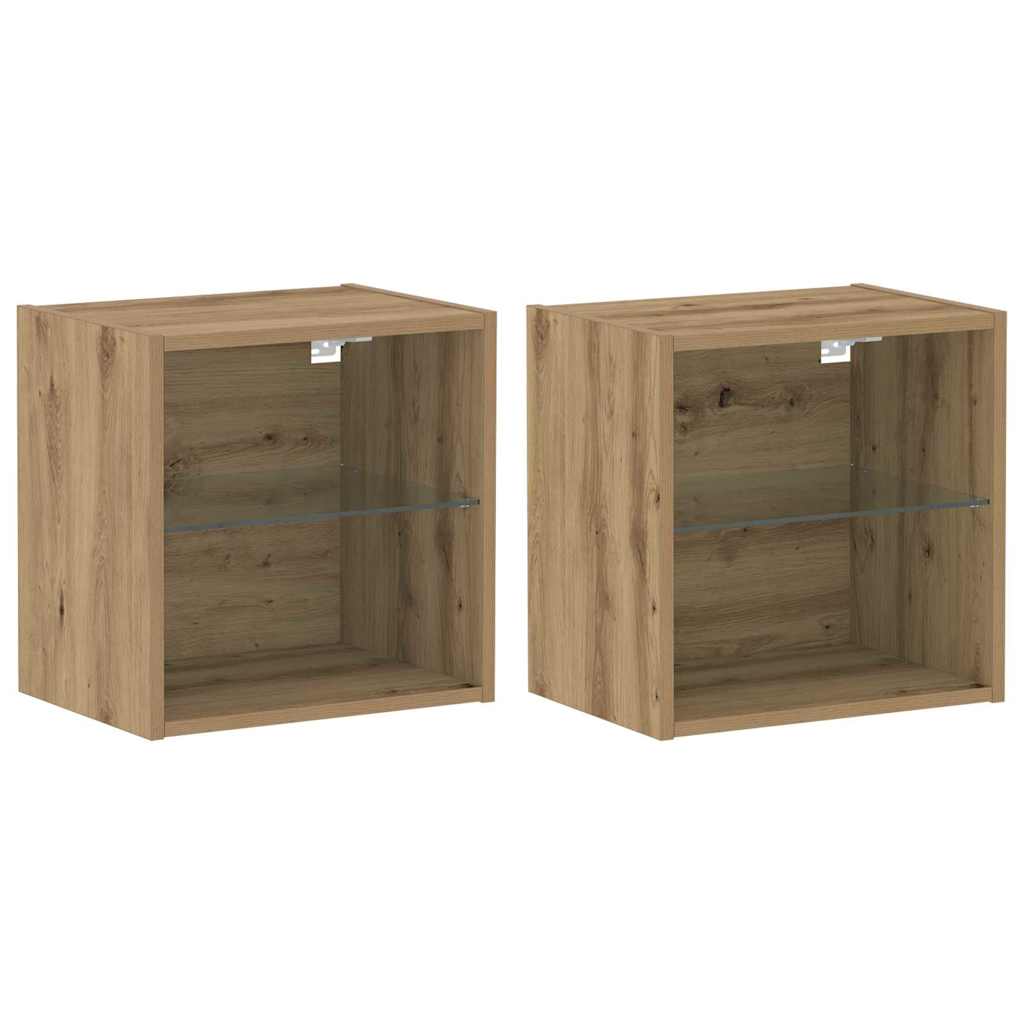 Floating Shelf with LED Light 2 pcs Smeđa 40 x 28,5 x 40 cm