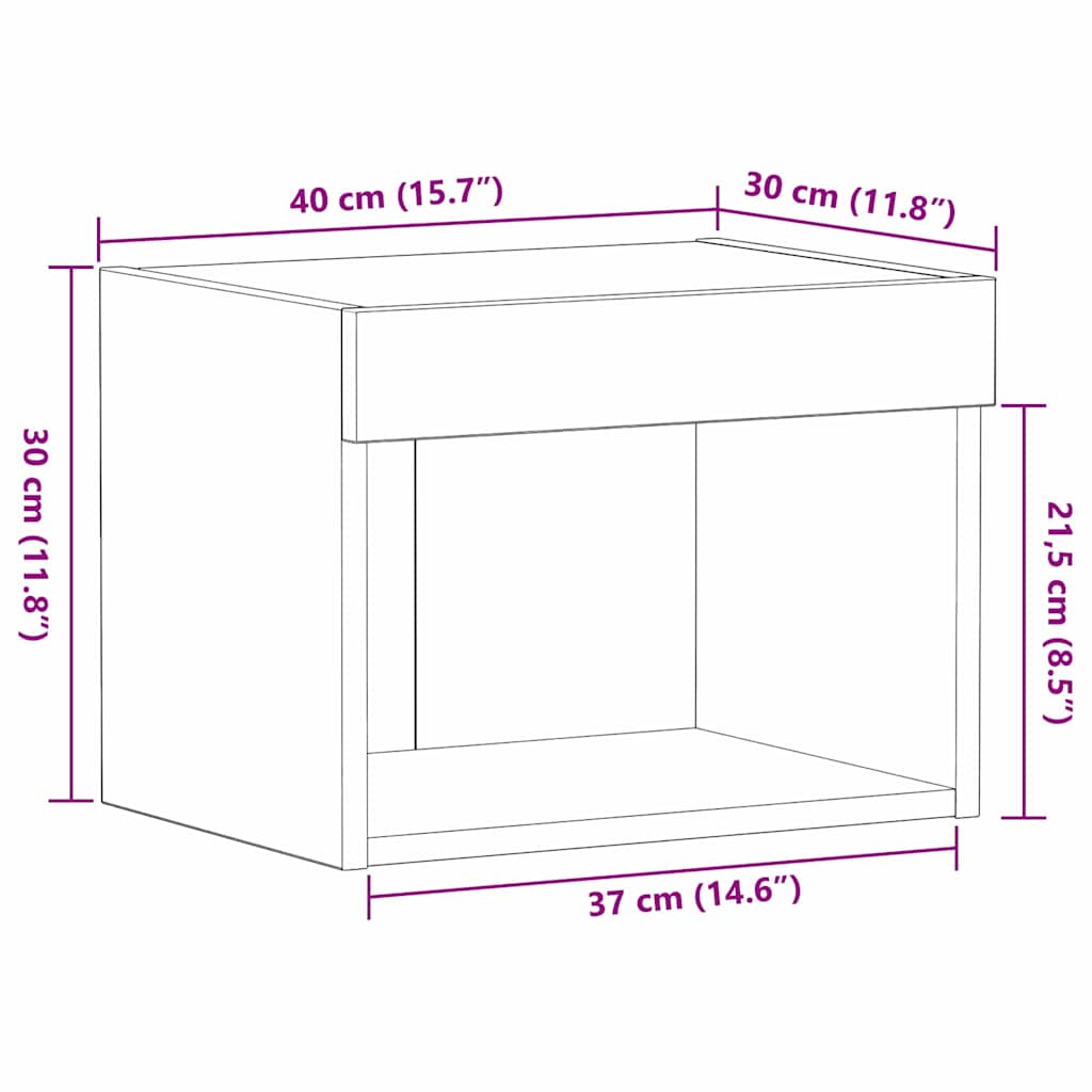 Set TV komoda s LED svjetlima 2 pcs Crni hrast 40 x 30 x 30 cm