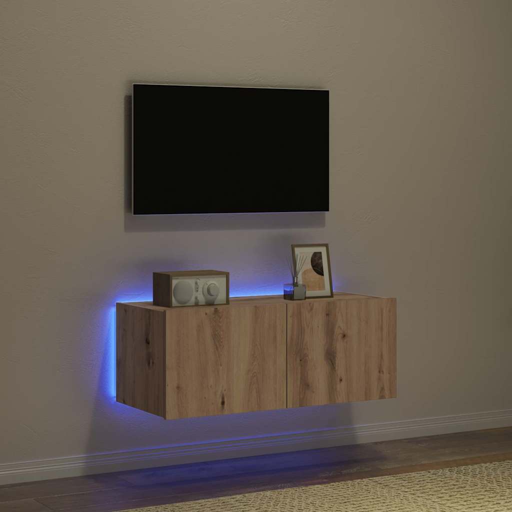 TV zidni ormar s LED svjetlima Umjetnički hrast 80 x 35 x 31 cm