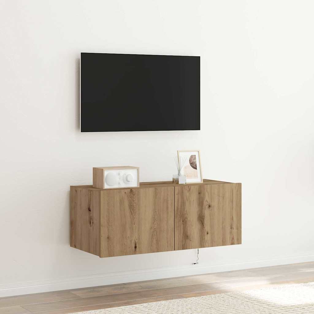 TV zidni ormar s LED svjetlima Umjetnički hrast 80 x 35 x 31 cm