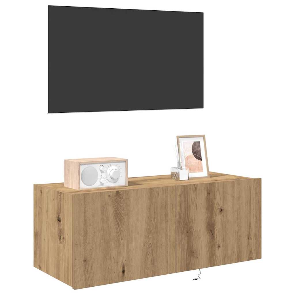 TV zidni ormar s LED svjetlima Umjetnički hrast 80 x 35 x 31 cm