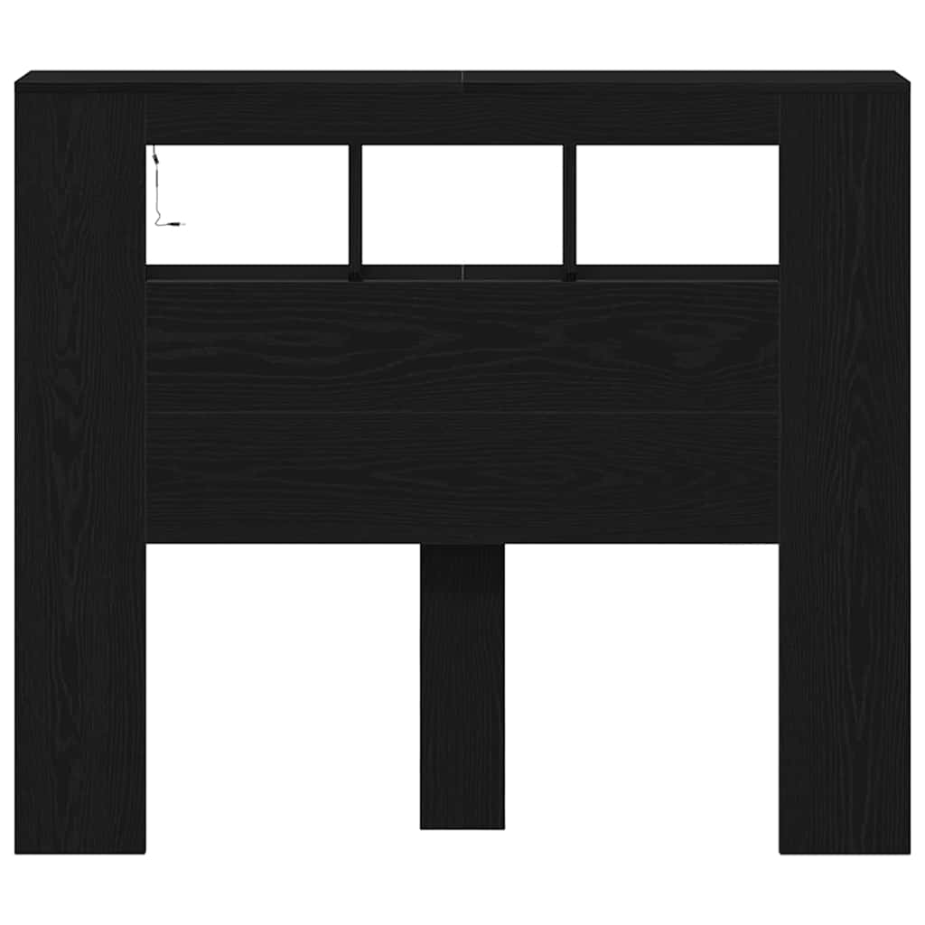LED glava kreveta s policom Crni hrast 120 x 18,5 x 103,5 cm