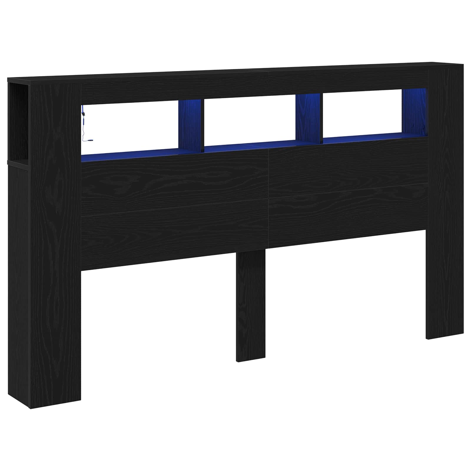 LED glava kreveta s policom Crni hrast 180 x 18,5 x 103,5 cm