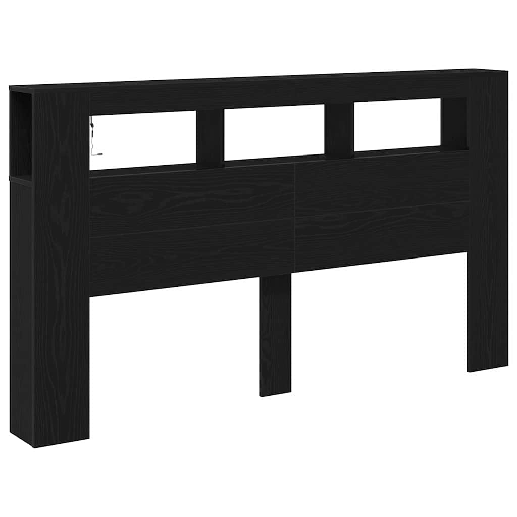 LED glava kreveta s policom Crni hrast 180 x 18,5 x 103,5 cm