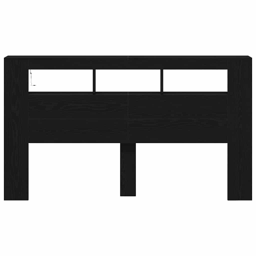 LED glava kreveta s policom Crni hrast 180 x 18,5 x 103,5 cm