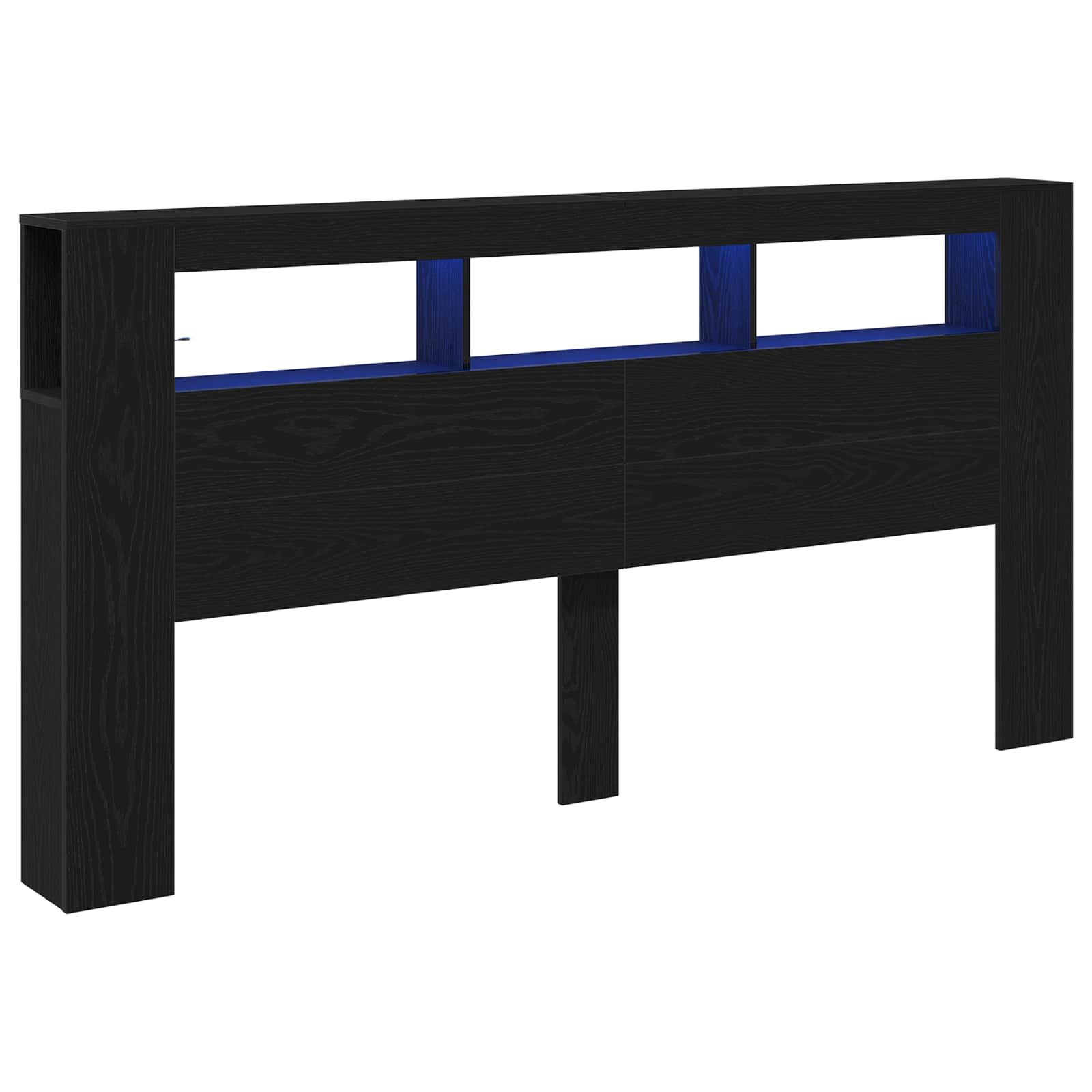 LED glava kreveta s policom Crni hrast 200 x 18,5 x 103,5 cm