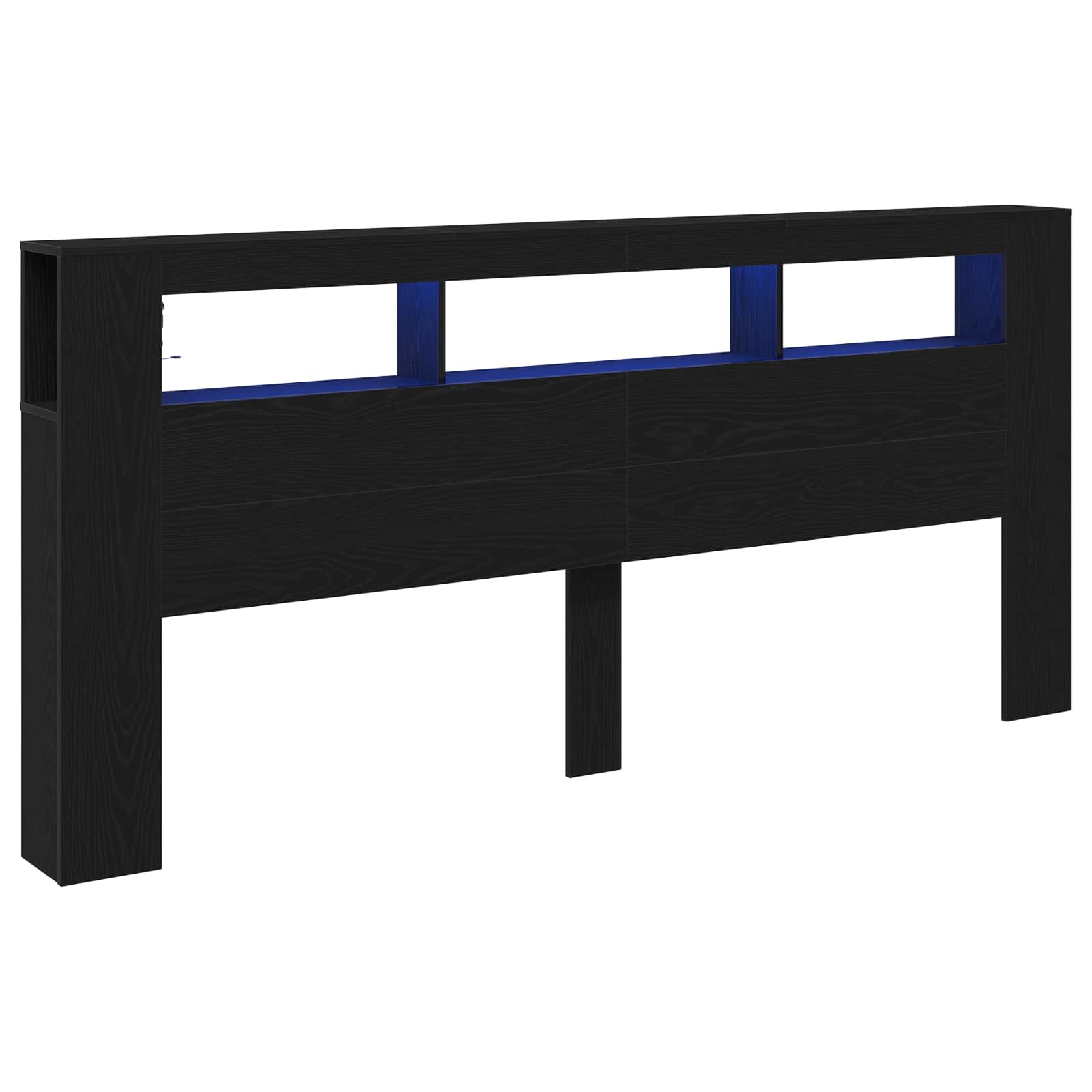LED glava kreveta s policom Crni hrast 220 x 18,5 x 103,5 cm