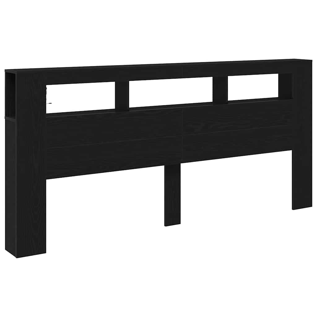LED glava kreveta s policom Crni hrast 220 x 18,5 x 103,5 cm