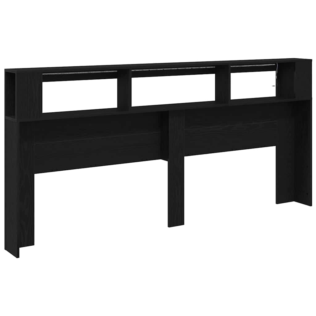LED glava kreveta s policom Crni hrast 220 x 18,5 x 103,5 cm