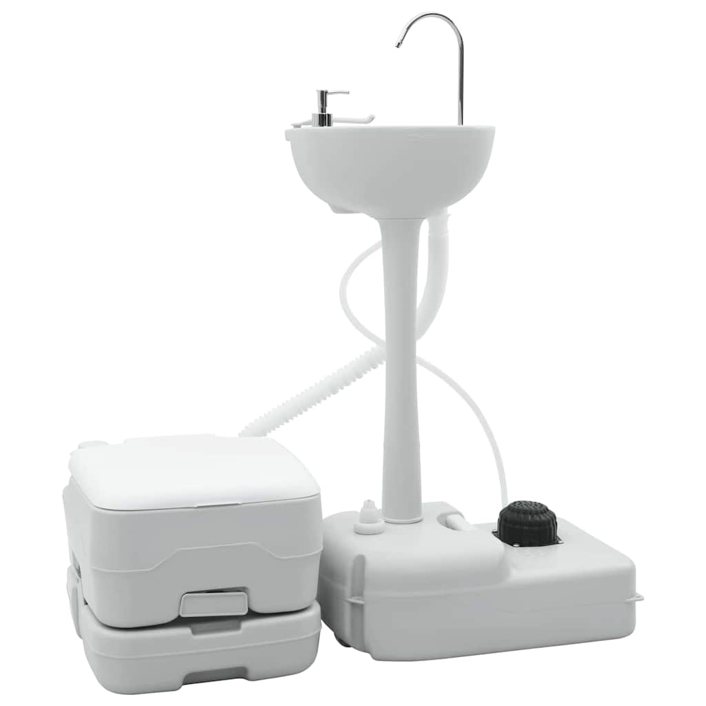 Kamperski WC set 2 pcs Siva i bijela Polietilen Visoke Gustoće