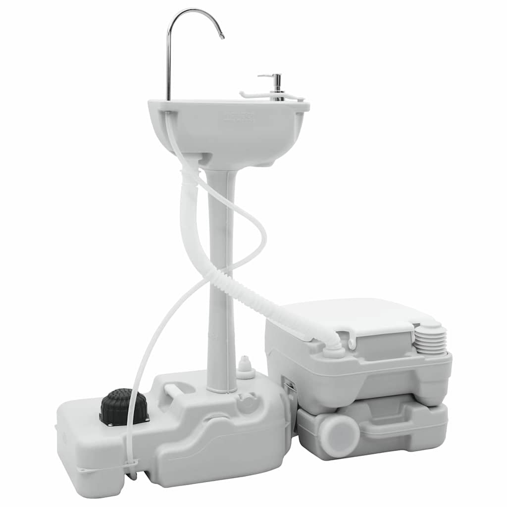 Kamperski WC set 2 pcs Siva i bijela Polietilen Visoke Gustoće