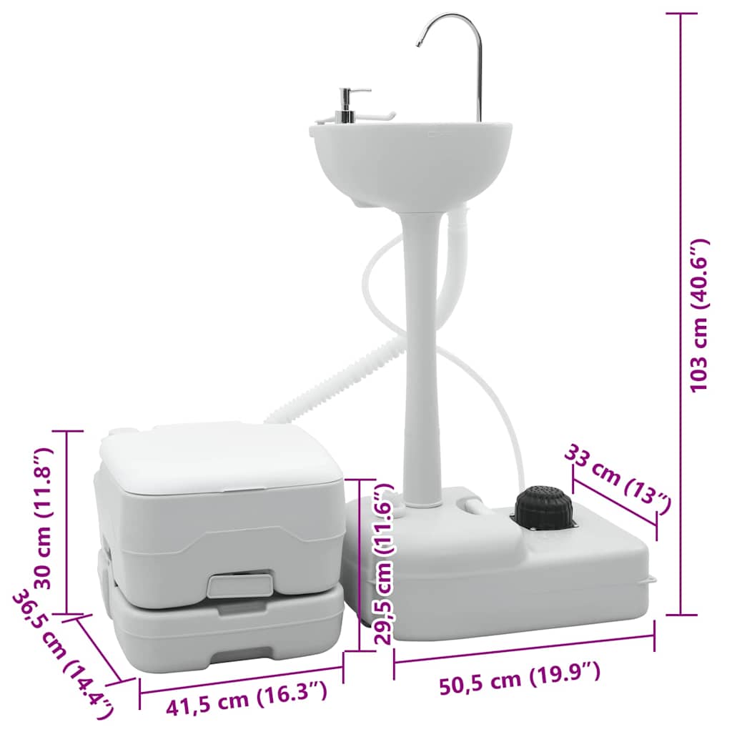 Kamperski WC set 2 pcs Siva i bijela Polietilen Visoke Gustoće