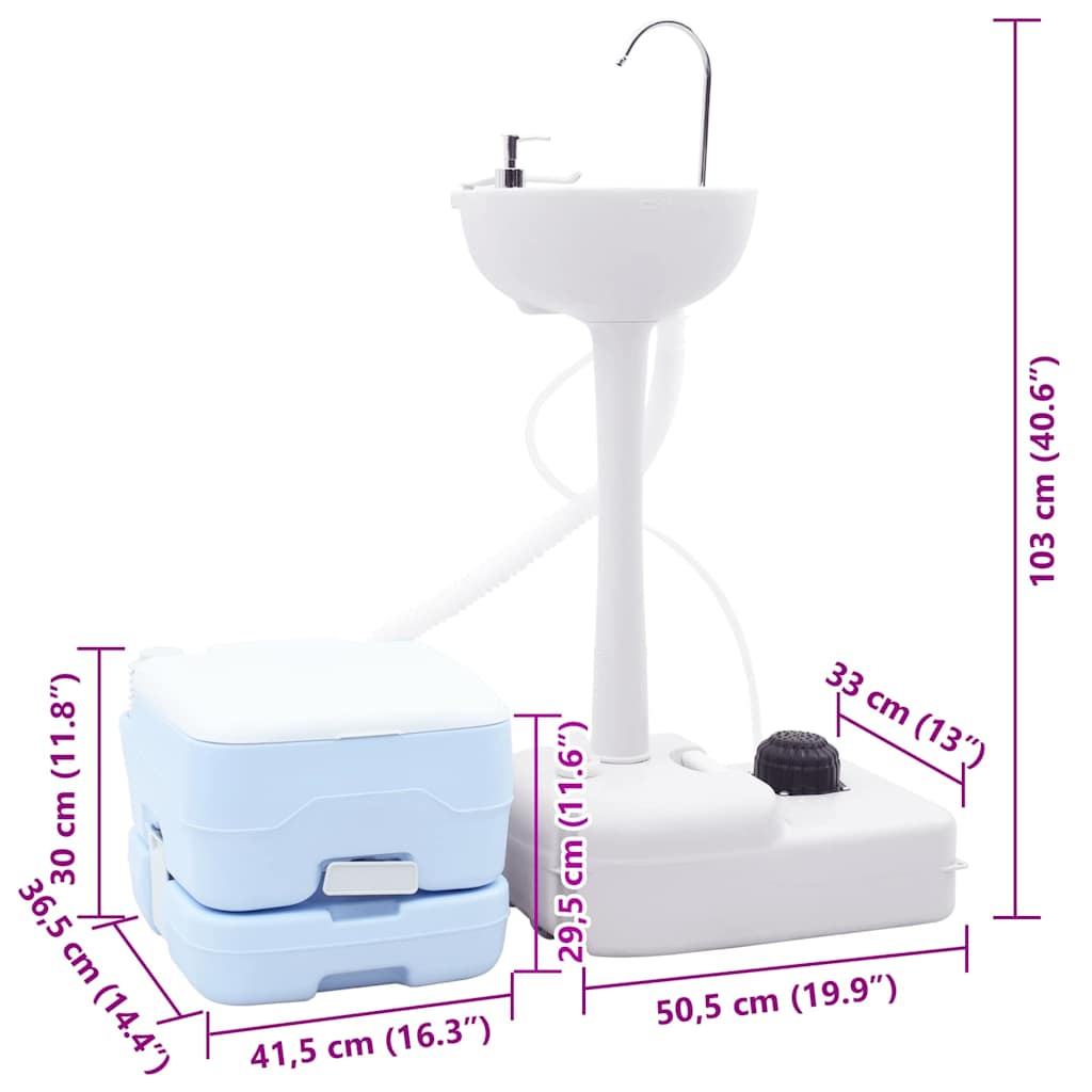 Kamperski WC set 2 pcs Plava i bijela Polietilen Visoke Gustoće