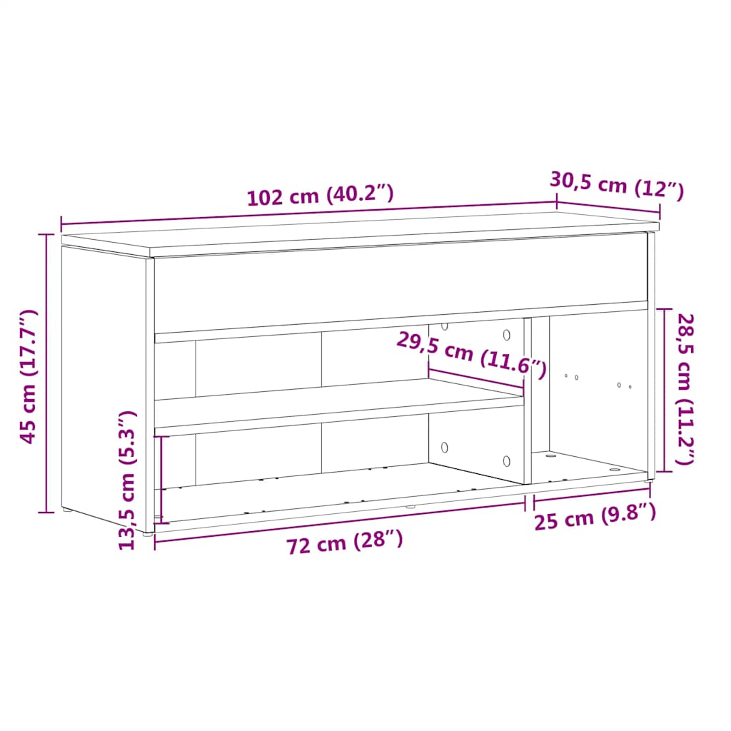 Klupa za cipele crni hrast 102x30,5x45 cm izrađeno drvo
