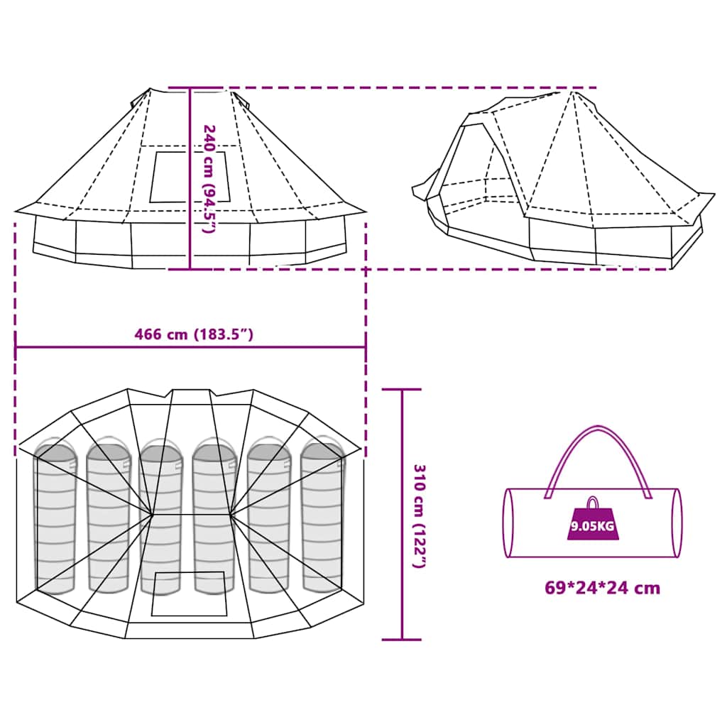 Tipi šator s krovom Siva i narančasta 466 x 310 x 240 cm taft