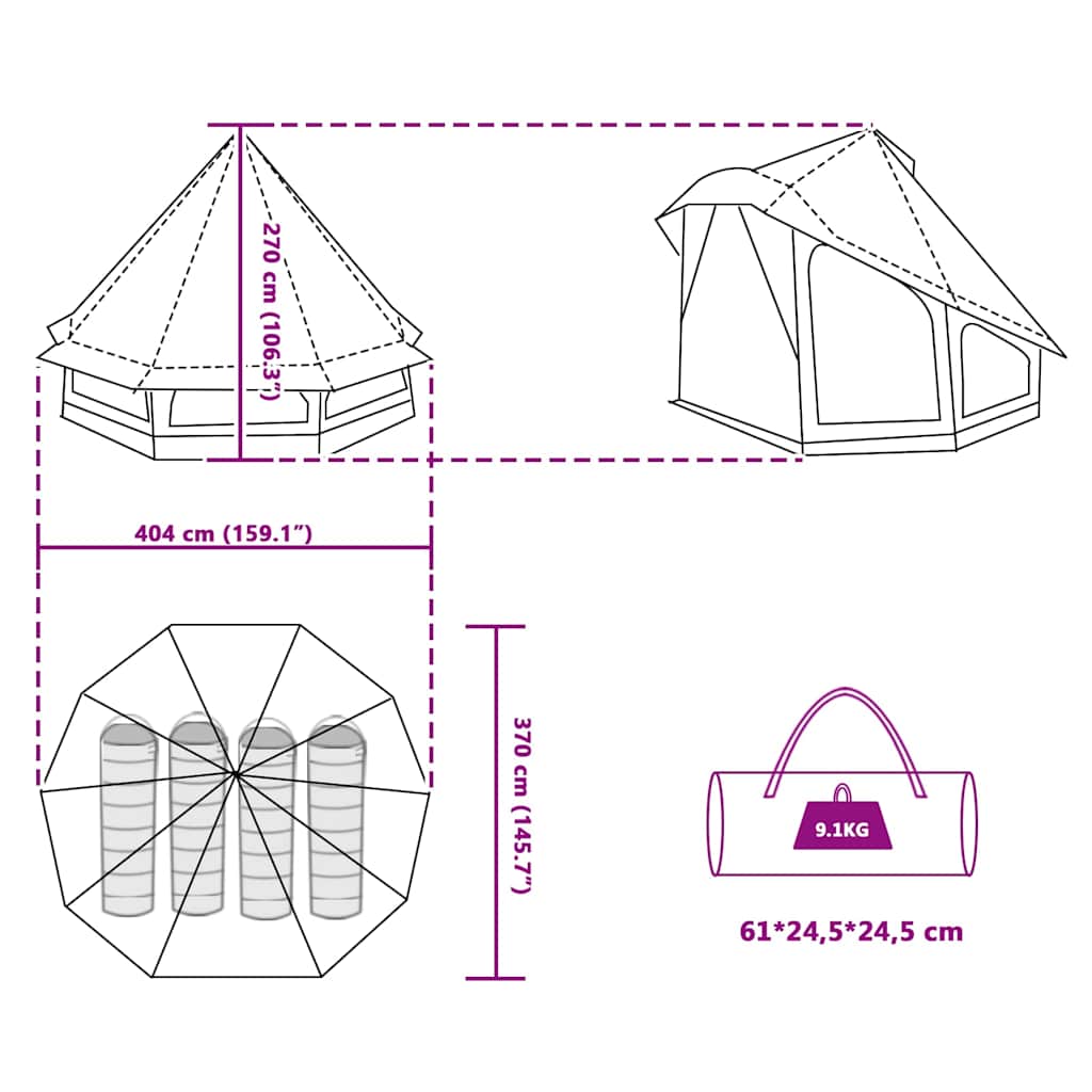 Tipi šator s krovom s pohranom Plava 404 x 370 x 270 cm taft